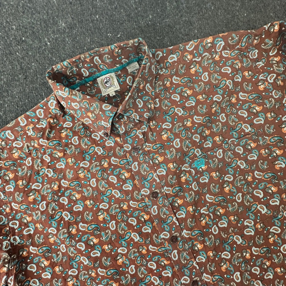 Cinch Button Down Shirt Mens Large Brown Paisley Western Cowboy Rodeo